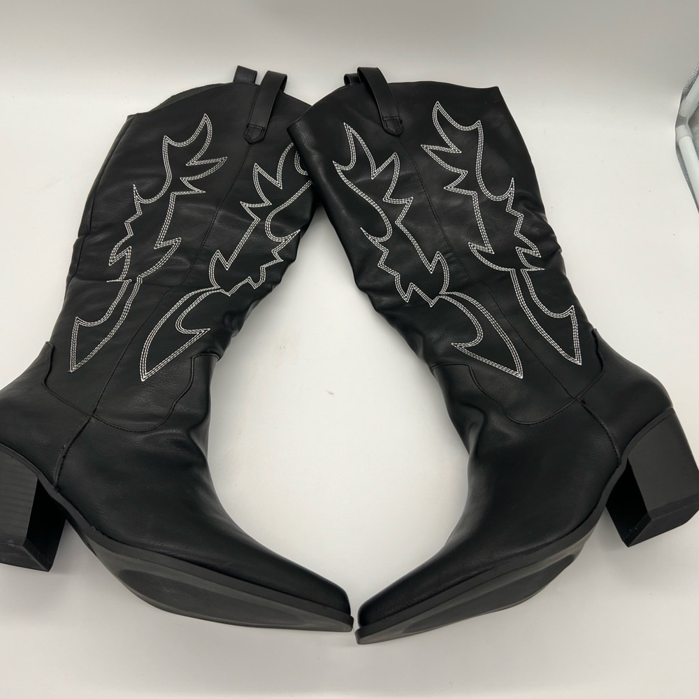 Mostrin Knee High Women's Embroidered Cowgirl Boots Black